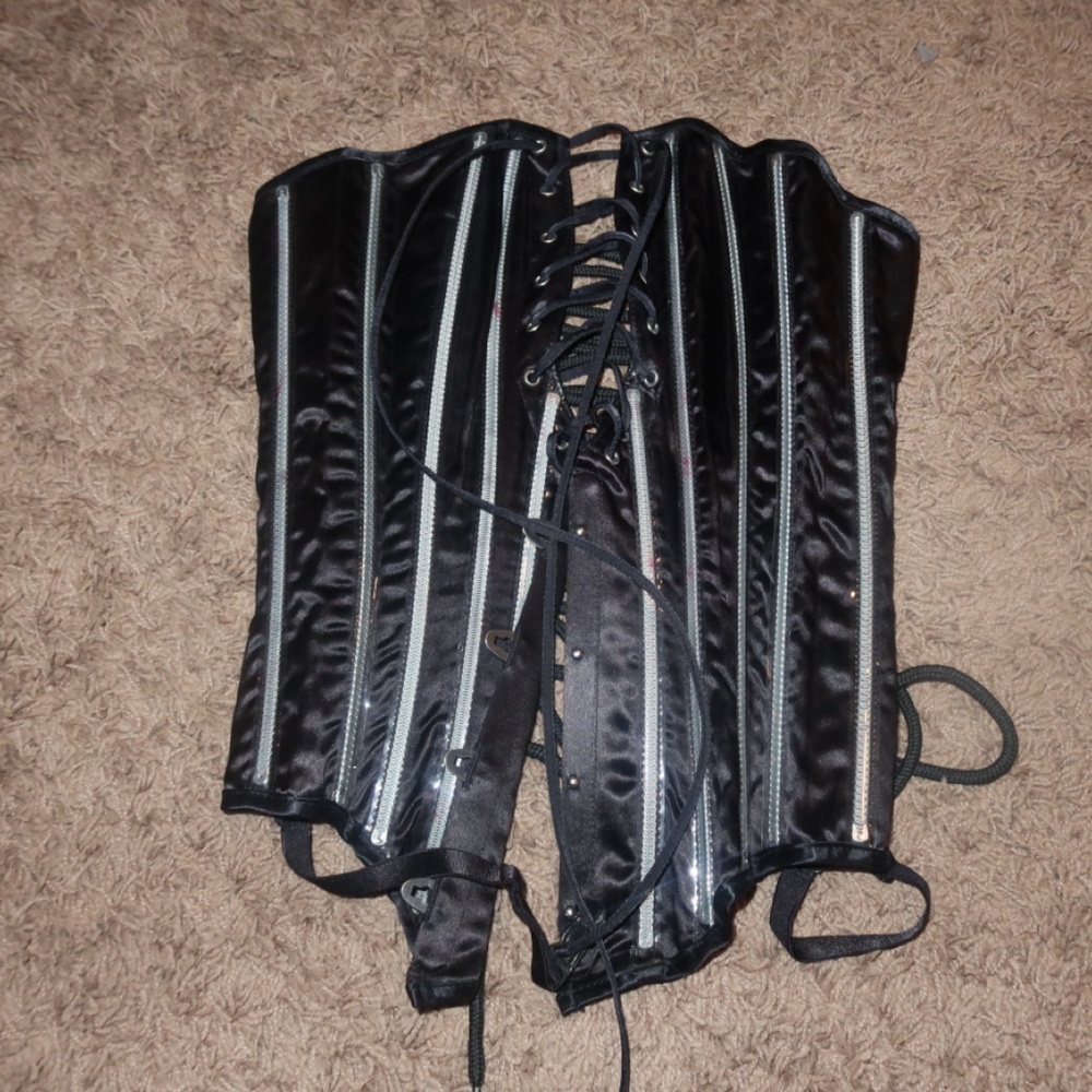 Black Corset with Silver Accents Y2K Streetwear Glam Night Out
